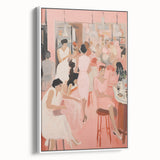 Electric Social Scene Wall Art - Vibrant Pink Modern Café Gathering