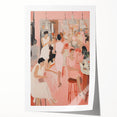 Electric Social Scene Wall Art - Vibrant Pink Modern Café Gathering
