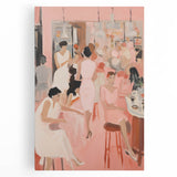 Electric Social Scene Wall Art - Vibrant Pink Modern Café Gathering
