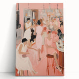 Electric Social Scene Wall Art - Vibrant Pink Modern Café Gathering