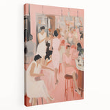 Electric Social Scene Wall Art - Vibrant Pink Modern Café Gathering
