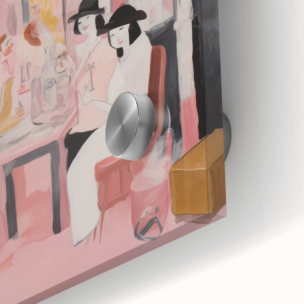 Electric Café Wall Art - Modern Pink Bistro Scene with Artistic Flair