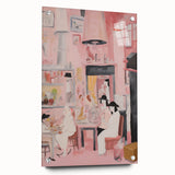 Electric Café Wall Art - Modern Pink Bistro Scene with Artistic Flair