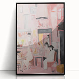 Electric Café Wall Art - Modern Pink Bistro Scene with Artistic Flair