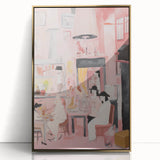 Electric Café Wall Art - Modern Pink Bistro Scene with Artistic Flair