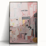 Electric Café Wall Art - Modern Pink Bistro Scene with Artistic Flair