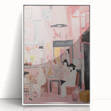 Electric Café Wall Art - Modern Pink Bistro Scene with Artistic Flair