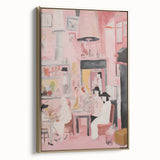 Electric Café Wall Art - Modern Pink Bistro Scene with Artistic Flair