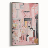 Electric Café Wall Art - Modern Pink Bistro Scene with Artistic Flair