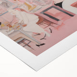 Electric Café Wall Art - Modern Pink Bistro Scene with Artistic Flair