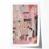 Electric Café Wall Art - Modern Pink Bistro Scene with Artistic Flair