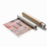 Electric Café Wall Art - Modern Pink Bistro Scene with Artistic Flair