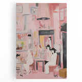 Electric Café Wall Art - Modern Pink Bistro Scene with Artistic Flair