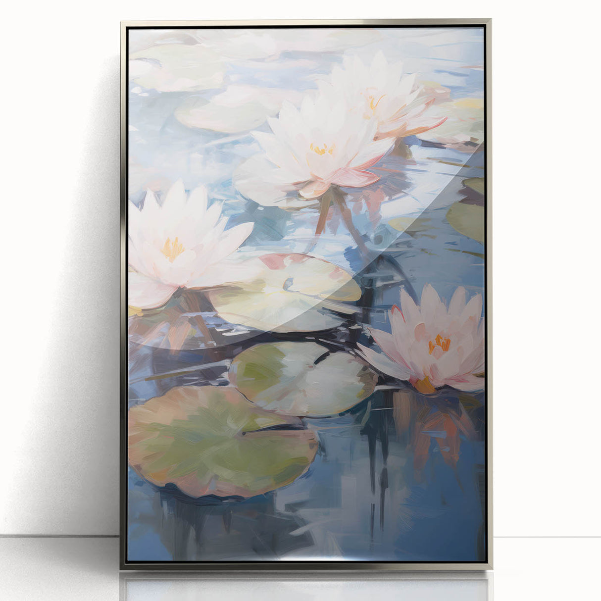 Electric Water Lily Wall Art - Tranquil Pond Scene with Soft Pastel Hues