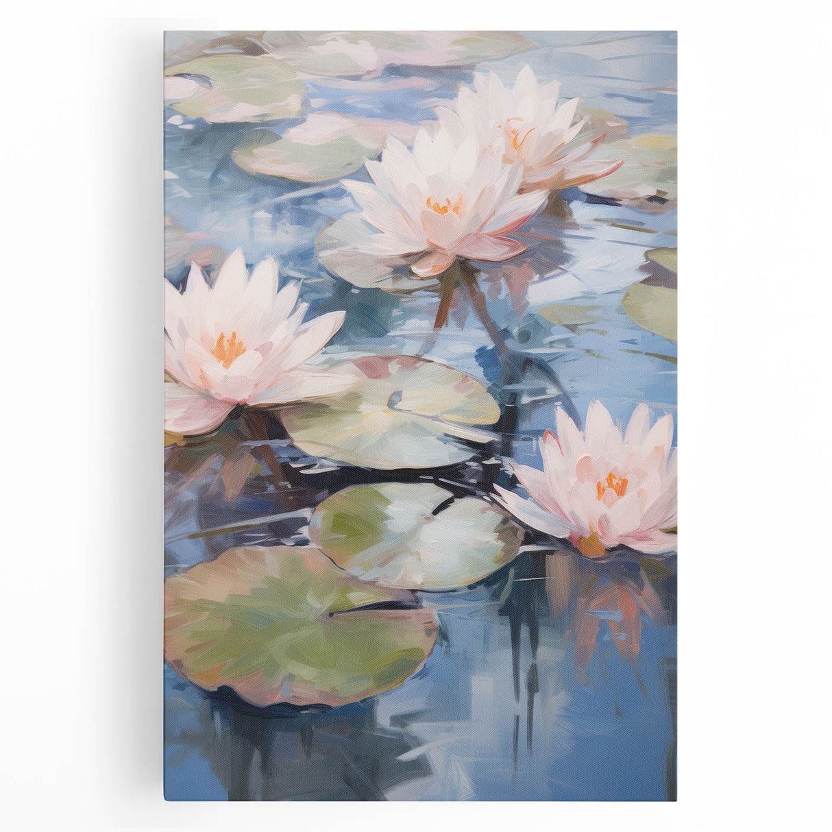 Electric Water Lily Wall Art - Tranquil Pond Scene with Soft Pastel Hues