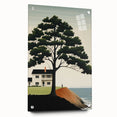 Electric Coastal House Wall Art - Tranquil Tree and Seaside Home Scene