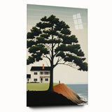 Electric Coastal House Wall Art - Tranquil Tree and Seaside Home Scene