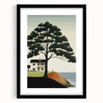 Electric Coastal House Wall Art - Tranquil Tree and Seaside Home Scene