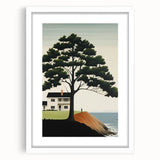 Electric Coastal House Wall Art - Tranquil Tree and Seaside Home Scene