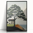Electric Coastal House Wall Art - Tranquil Tree and Seaside Home Scene