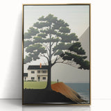 Electric Coastal House Wall Art - Tranquil Tree and Seaside Home Scene