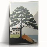 Electric Coastal House Wall Art - Tranquil Tree and Seaside Home Scene