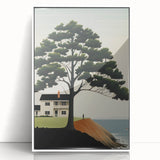 Electric Coastal House Wall Art - Tranquil Tree and Seaside Home Scene