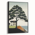 Electric Coastal House Wall Art - Tranquil Tree and Seaside Home Scene