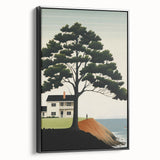 Electric Coastal House Wall Art - Tranquil Tree and Seaside Home Scene