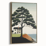 Electric Coastal House Wall Art - Tranquil Tree and Seaside Home Scene