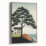 Electric Coastal House Wall Art - Tranquil Tree and Seaside Home Scene