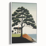 Electric Coastal House Wall Art - Tranquil Tree and Seaside Home Scene