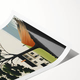 Electric Coastal House Wall Art - Tranquil Tree and Seaside Home Scene