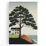 Electric Coastal House Wall Art - Tranquil Tree and Seaside Home Scene