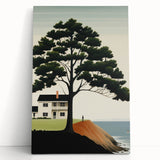 Electric Coastal House Wall Art - Tranquil Tree and Seaside Home Scene
