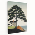 Electric Coastal House Wall Art - Tranquil Tree and Seaside Home Scene
