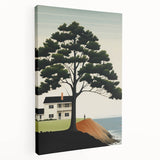 Electric Coastal House Wall Art - Tranquil Tree and Seaside Home Scene
