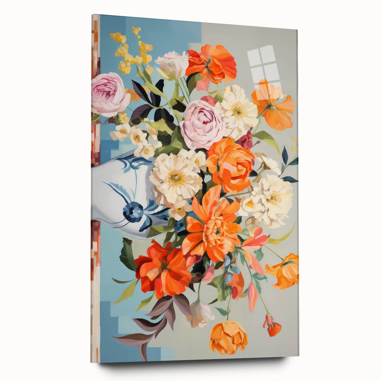 Electric Floral Wall Art - Vibrant Bouquet in Modern Vase with Pastel Hues