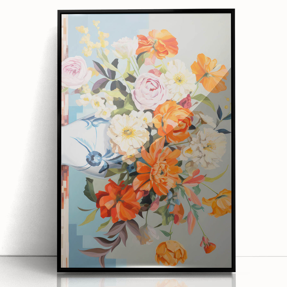 Electric Floral Wall Art - Vibrant Bouquet in Modern Vase with Pastel Hues