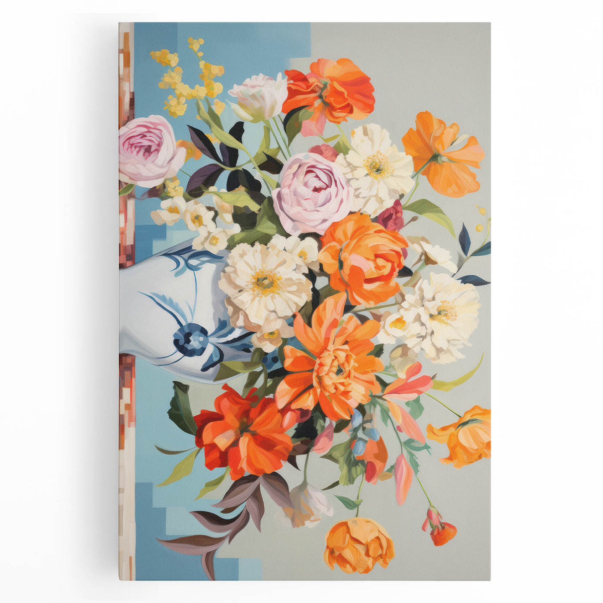 Electric Floral Wall Art - Vibrant Bouquet in Modern Vase with Pastel Hues