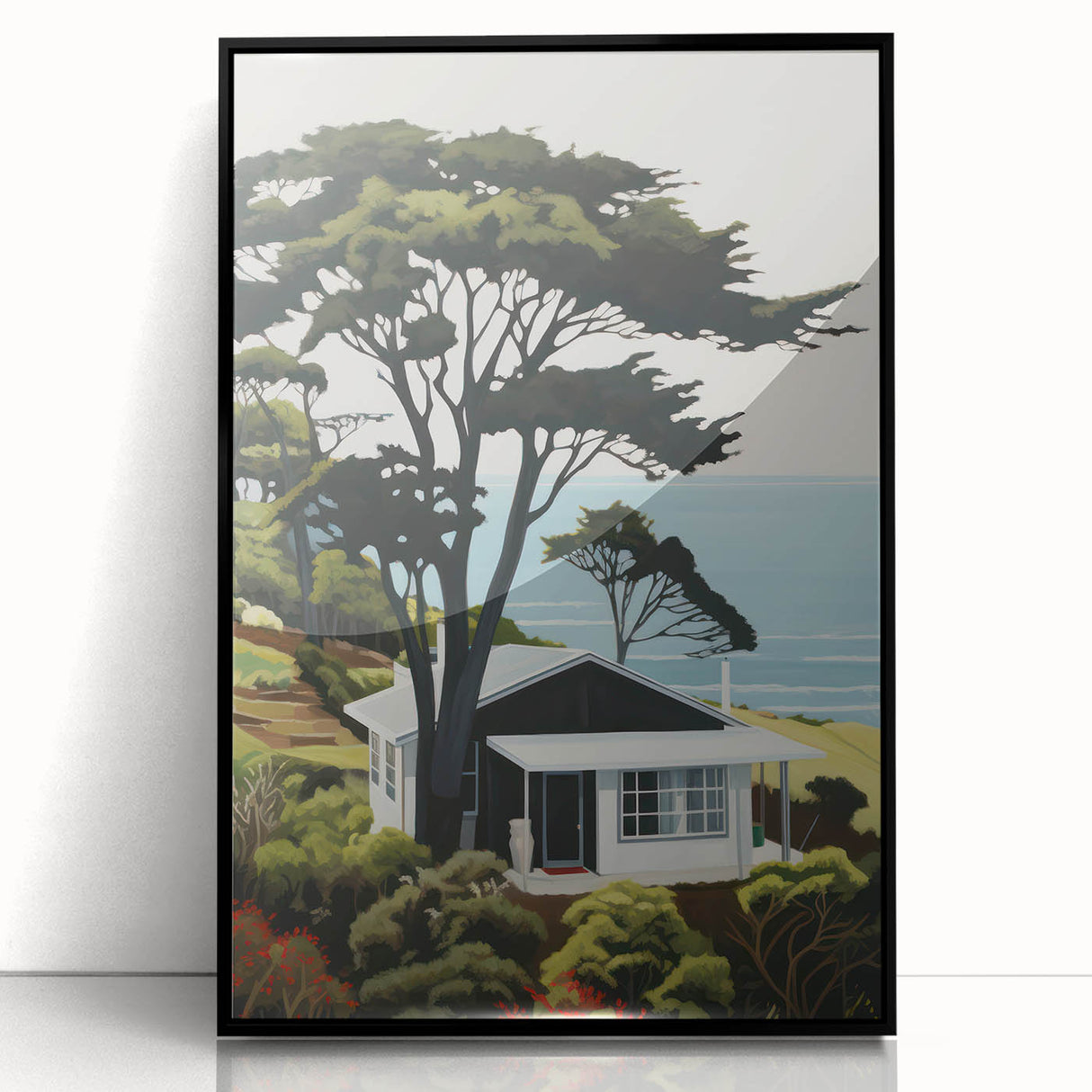 Electric Wall Art | Vibrant Hillside Cabin Modern Electric Art Canvas