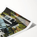 Electric Wall Art | Vibrant Hillside Cabin Modern Electric Art Canvas