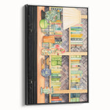 Electric Wall Art | Vibrant Bookshelf and Vases Modern Electric Art Canvas