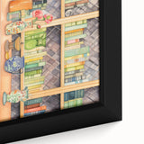 Electric Wall Art | Vibrant Bookshelf and Vases Modern Electric Art Canvas