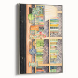 Electric Wall Art | Vibrant Bookshelf and Vases Modern Electric Art Canvas