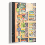 Electric Wall Art | Vibrant Bookshelf and Vases Modern Electric Art Canvas