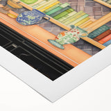 Electric Wall Art | Vibrant Bookshelf and Vases Modern Electric Art Canvas