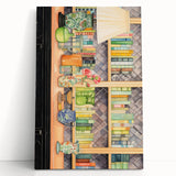 Electric Wall Art | Vibrant Bookshelf and Vases Modern Electric Art Canvas