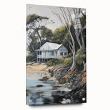 Electric Wall Art | Coastal Cabin Serenity in Nature - Electric Art Print