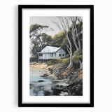 Electric Wall Art | Coastal Cabin Serenity in Nature - Electric Art Print